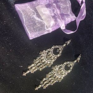 Black, white, & gray crystal chandelier earrings